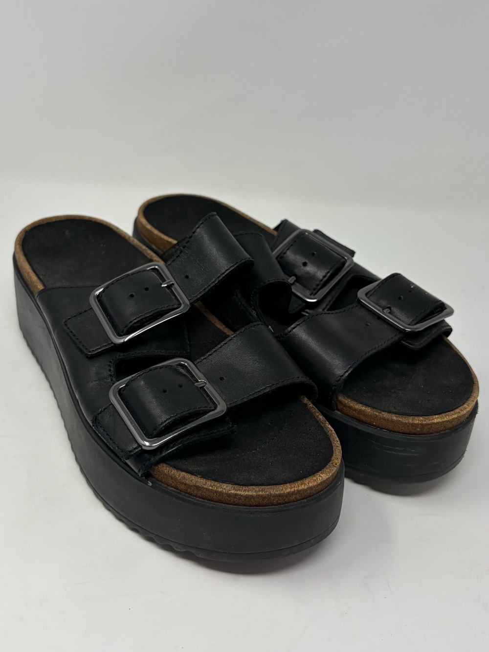 Clarks Sandals Womens Sz 8 Black Double Strap Platform Chunky Comfort Cushion